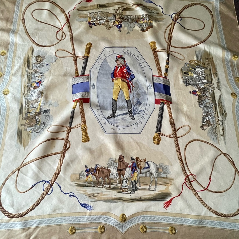 Hermès Surete Celerite Poste Aux Letters Silk Scarf.
